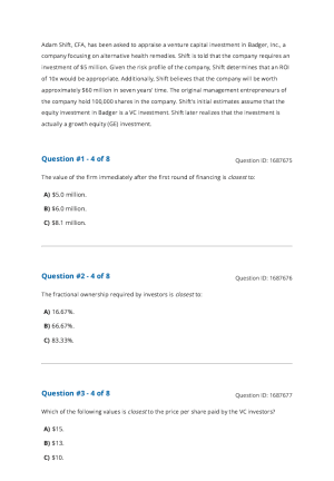 CFA 2025 Schweser Question Bank Level 3 Private Market Pathway